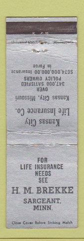 Matchbook Cover - HM Brekke Insurance Sargeant MN