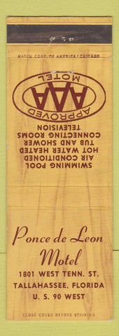 Matchbook Cover - Ponce De Leon Motel Tallahassee FL