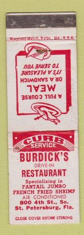 Matchbook Cover - Burdick's Drive In Restaurant St Petersburg FL WEAR