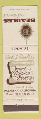 Matchbook Cover - Beadles Cafeteria Pasadena CA