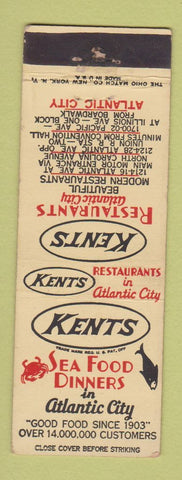 Matchbook Cover - Kents Seafood Restaurant Atlantic City NJ WEAR