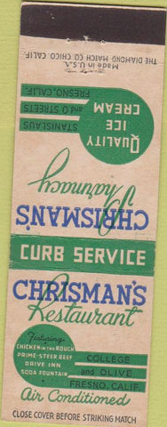 Matchbook Cover - Chrisman's Pharmacy Fresno CA Ice Cream
