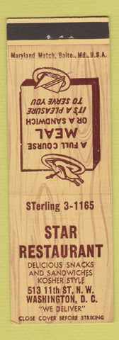 Matchbook Cover - Star Restaurant Washington DC
