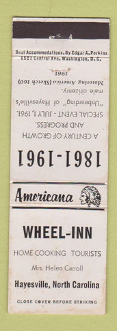 Matchbook Cover - Wheel Inn Hayesville NC 1961 Perkins Americana