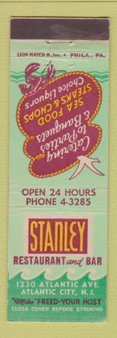 Matchbook Cover - Stanley Restaurant Bar Atlantic City NJ