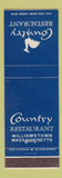 Matchbook Cover - Country Restaurant Williamstown MA