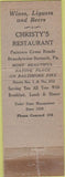 Matchbook Cover - Christy's Restaurant Brandywine Summit PA