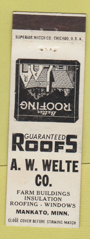 Matchbook Cover - AW Welte Roofing Mankato MN WEAR