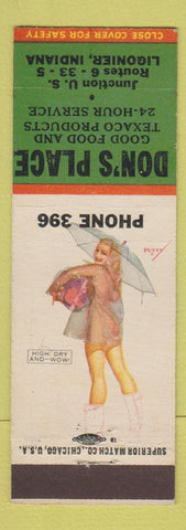 Matchbook Cover - Don's Place Texaco oil gas Ligonier IN pinup