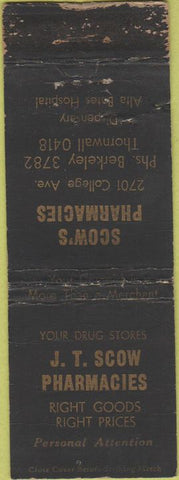 Matchbook Cover - JT Scow Drugs Oakland CA? WORN