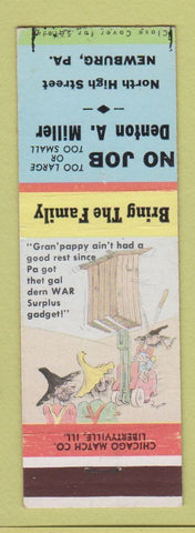 Matchbook Cover - Denton Miller Newburg PA hillbilly