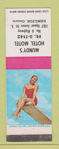 Matchbook Cover - Mundy's Hotel Motel Hamilton ON pinup