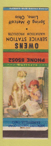 Matchbook Cover - Owens Service Marathon oil gas Lima OH