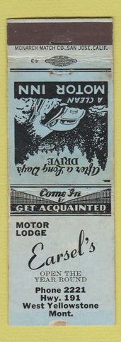 Matchbook Cover - Earsel's Motor Lodge West Yellowstone MT WEAR