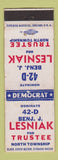 Matchbook Cover - Benjamin Lesniak Trustee North Township election WEAR