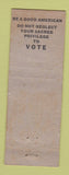 Matchbook Cover - Benjamin Lesniak Trustee North Township election WEAR