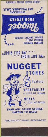Matchbook Cover - Nugget Food Stores Woodland Williams CA grocery