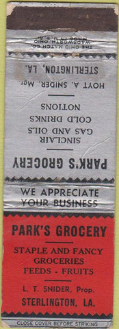 Matchbook Cover - Park's Grocery Sterlington LA WORN