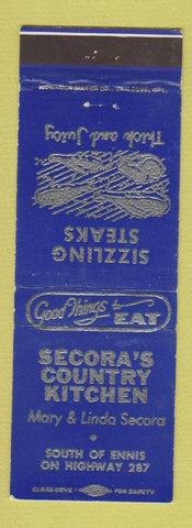 Matchbook Cover - Secora's Country Kitchen Ennis TX