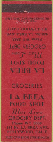 Matchbook Cover - La Brea Food Market grocery Hollywood CA