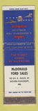 Matchbook Cover - 1960 Ford McDonald Dover Foxcroft ME WEAR