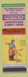 Matchbook Cover - Mary Jane's Restaurant Marcus Hook PA pinup