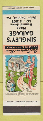 Matchbook Cover - Singley's Garage Union Deposit PA hillbilly