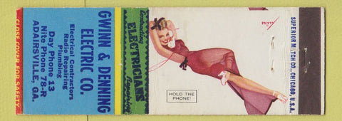 Matchbook Cover - Gwinn and Denning Electric Adairsville GA pinup
