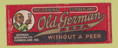 Matchbook Cover - Old German Lager Beer Cumberland MD BOBTAIL