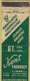 Matchbook Cover - Kent Pharmacy Drugs Canada WEAR