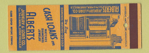 Matchbook Cover - Albert Jewelry Loans Sioux Falls SD