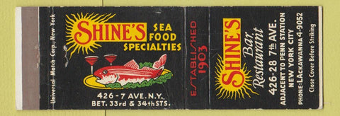 Matchbook Cover - Shine's Bar Restaurant New York City WEAR