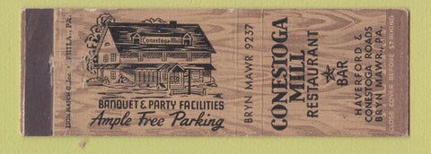 Matchbook Cover - Conestoga Mill Restaurant Bryn Mawr PA