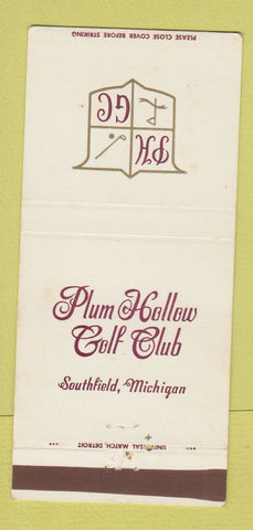 Matchbook Cover - Plum Hollow Golf Club Southfield MI 30 Strike