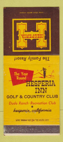 Matchbook Cover - Hesperia Inn Golf Country Club CA 30 Strike