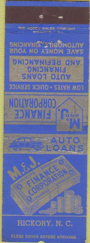 Matchbook Cover - M and J Finance Corp Hickory NC