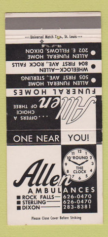 Matchbook Cover - Allen Funeral Home Ambulance Sterling Dixon IL  30 Strike