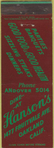 Matchbook Cover - Hanson's Restaurant Oakland CA
