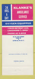 Matchbook Cover - Klanke's Ambulance Lakewood OH 30 Strike