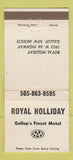 Matchbook Cover - Royal Holliday Gallup NM Route 66 WEAR 30 Strike