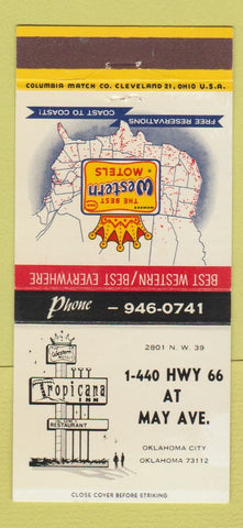 Matchbook Cover - Tropicana Inn Route 66 Oklahoma City OK 30 Strike