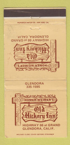 Matchbook Cover Old Hickory Inn Homer Weimer Glendora CA Route 66 WEAR 30 Strike