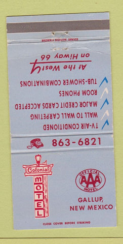 Matchbook Cover - Colonial Motel Gallup NM Route 66 WEAR 30 Strike
