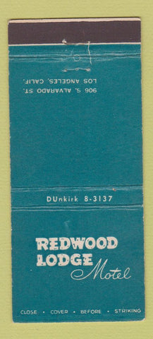 Matchbook Cover - Redwood Lodge Motel Los Angeles CA 30 Stick