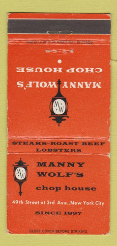 Matchbook Cover - Manny Wolf's Chop House New York City WORN 30 Strike