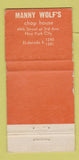 Matchbook Cover - Manny Wolf's Chop House New York City WORN 30 Strike