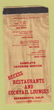 Matchbook Cover - Recess Restaurants Sacramento CA WORN 30 Strike