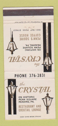 Matchbook Cover - Crystal Restaurant Reading PA 30 Strike