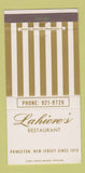 Matchbook Cover - Lahieve's Restaurant Princeton NJ 30 Strike
