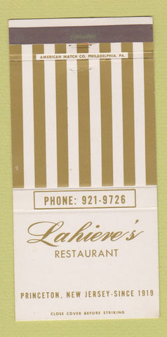 Matchbook Cover - Lahieve's Restaurant Princeton NJ 30 Strike